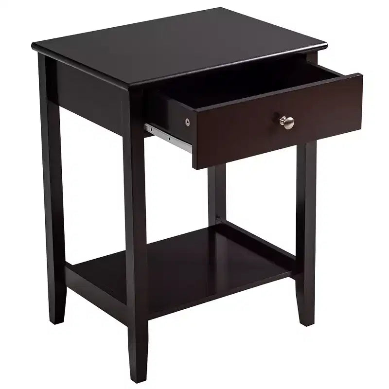 Comodino con cassetto e ripiano, marrone/grigio/bianco, per 1 persona