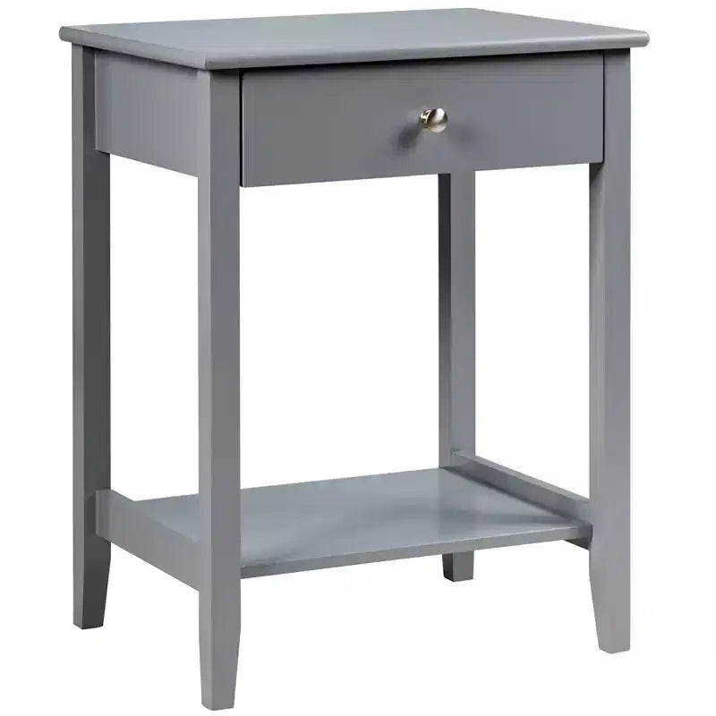 Comodino con cassetto e ripiano, marrone/grigio/bianco, per 1 persona