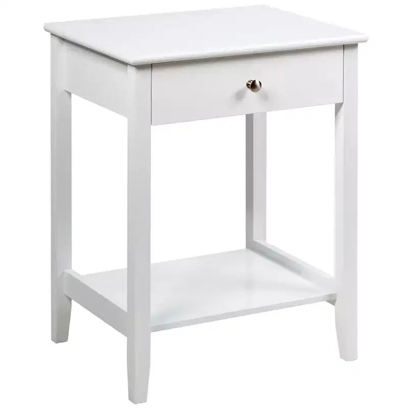 Comodino con cassetto e ripiano, marrone/grigio/bianco, per 1 persona