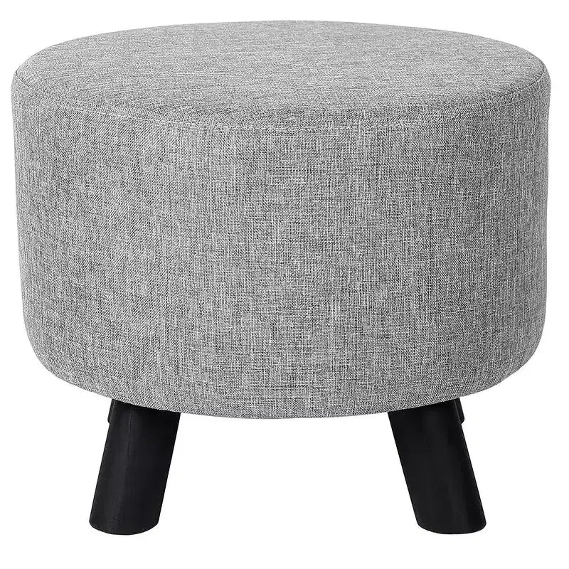 BirdRock Home Linen Foot Stool Ottoman with Wood Legs - Grey