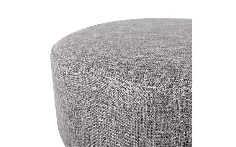 Pouf rotondo in lino grigio con gambe in legno - 1 posto a sedere
