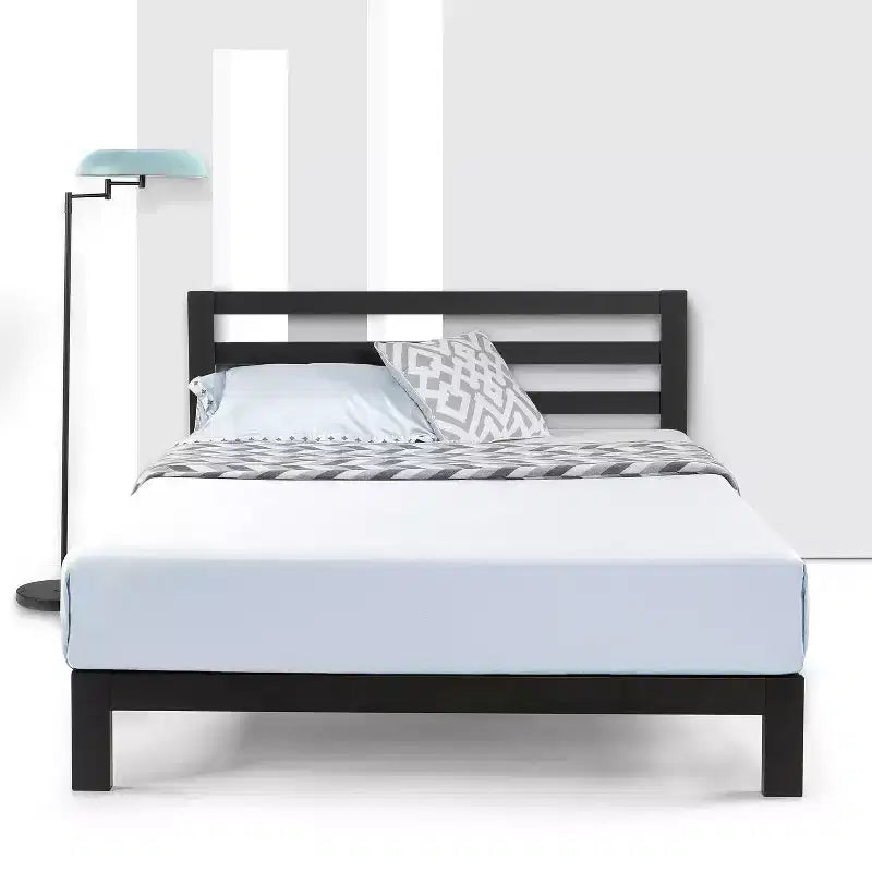 Letto a piattaforma in metallo con testiera, nero, king size, 1 persona