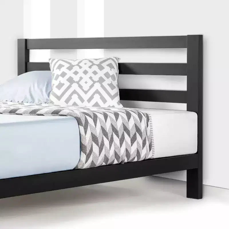 Letto a piattaforma in metallo con testiera, nero, king size, 1 persona