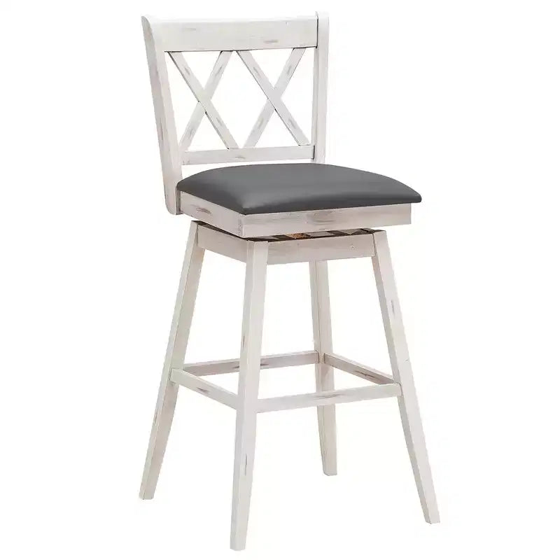 Sgabelli da Bar Girevoli con Gambe in Legno di Gomma, Senza Braccioli Schienale Medio, Bianco Antico/Nero, Set da 2/4