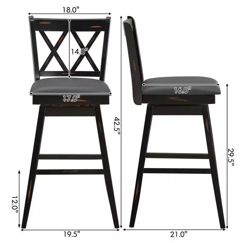 Sgabelli da Bar Girevoli con Gambe in Legno di Gomma, Senza Braccioli Schienale Medio, Bianco Antico/Nero, Set da 2/4