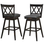 Sgabelli da Bar Girevoli con Gambe in Legno di Gomma, Senza Braccioli Schienale Medio, Bianco Antico/Nero, Set da 2/4
