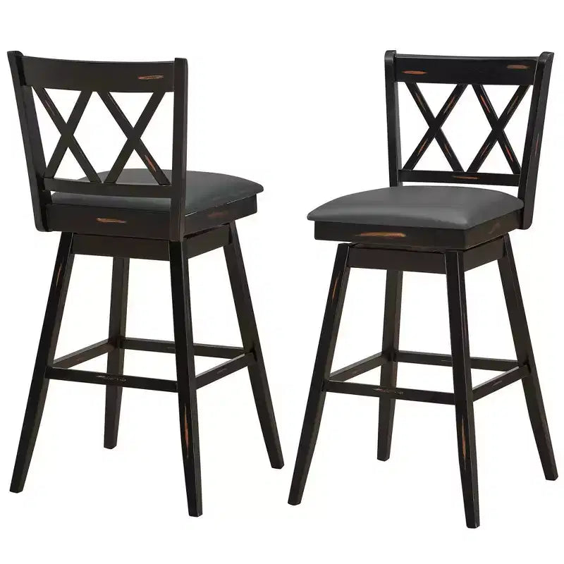 Sgabelli da Bar Girevoli con Gambe in Legno di Gomma, Senza Braccioli Schienale Medio, Bianco Antico/Nero, Set da 2/4