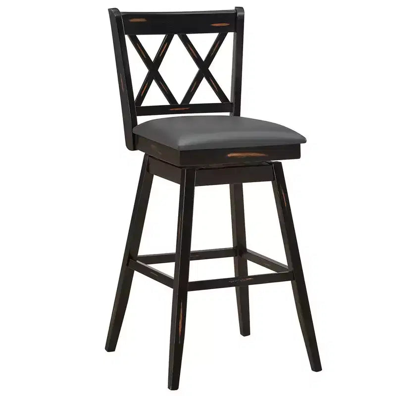 Sgabelli da Bar Girevoli con Gambe in Legno di Gomma, Senza Braccioli Schienale Medio, Bianco Antico/Nero, Set da 2/4