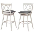 Sgabelli da Bar Girevoli con Gambe in Legno di Gomma, Senza Braccioli Schienale Medio, Bianco Antico/Nero, Set da 2/4