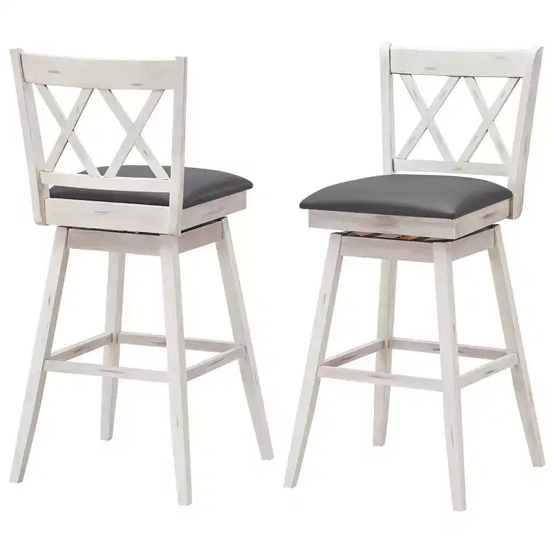 Sgabelli da Bar Girevoli con Gambe in Legno di Gomma, Senza Braccioli Schienale Medio, Bianco Antico/Nero, Set da 2/4