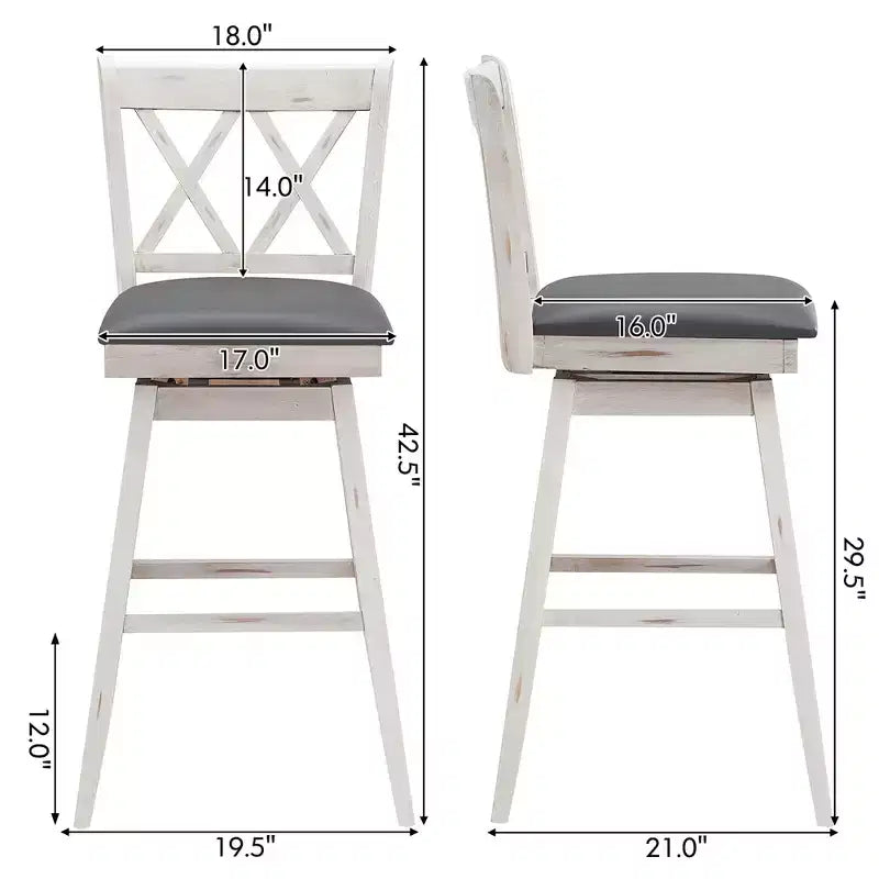 Sgabelli da Bar Girevoli con Gambe in Legno di Gomma, Senza Braccioli Schienale Medio, Bianco Antico/Nero, Set da 2/4