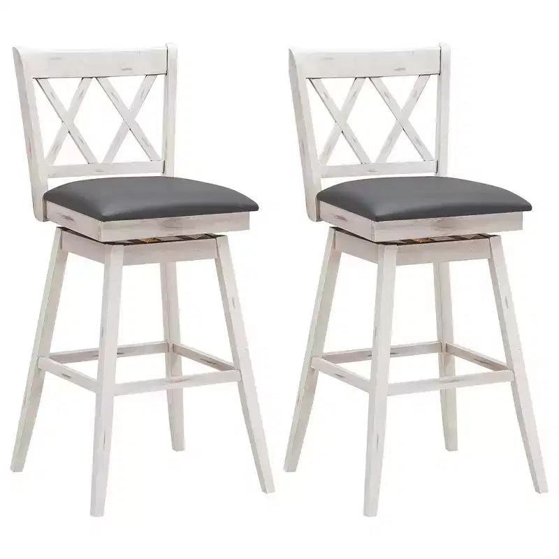 Costway Set of 2/4 Barstools Swivel Bar Height Chairs with Rubber Wood Legs Black/White