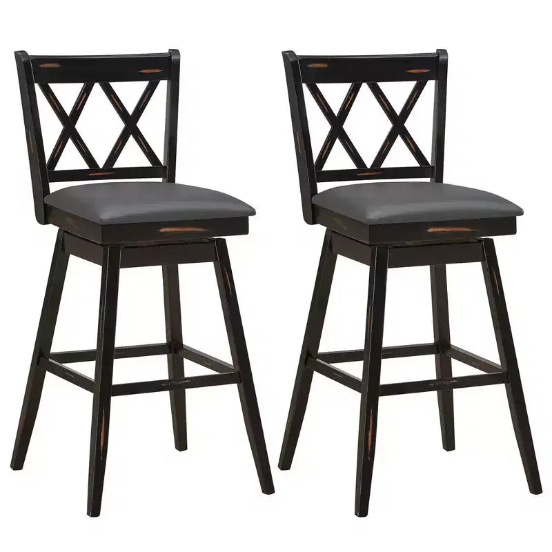 Sgabelli da Bar Girevoli con Gambe in Legno di Gomma, Senza Braccioli Schienale Medio, Bianco Antico/Nero, Set da 2/4