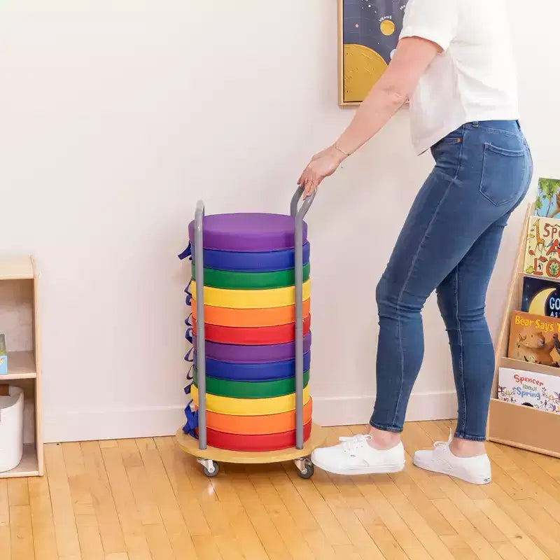 Carrello portacuscini mobile argento con ruote piroettanti, contiene fino a 12 cuscini