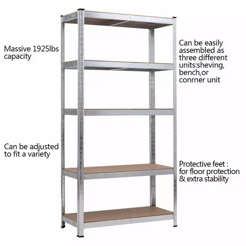 Scaffale portaoggetti in acciaio a 5 ripiani regolabili, 180 cm, montaggio da 1-2 persone